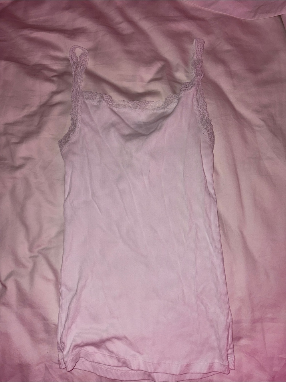 Brandy Melville White Lace Trim Ribbed Tank Top - Picture 3 of 3